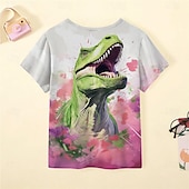 cheap Girl&#039;s 3D Animals-Girls&#039; 3D Floral Dinosaur Tee Shirts Pink Short Sleeve 3D Print Summer Active Fashion Cute Polyester Kids 3-12 Years Crew Neck Outdoor Casual Daily Regular Fit