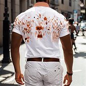 voordelige Overhemden voor heren-Voor heren Geometrisch patroon Geometrie Bedrukte overhemden Korte mouw Zakelijk informeel Buiten Straat Draag naar het werk Zomer Strijkijzer Afdrukken Button-omlaag Wit blauw Oranje