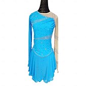 billige Figur skating kjoler-Kjole til kunstløp Dame Jente Skøyteløp Kjoler Blå Lapper Tommelhull Netting Spandex Elastisk Trening Profesjonell Konkurranse Skøyteklær Krystall / Rhinstein Langermet Kunstløp