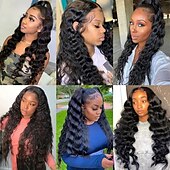 economico Parrucche lace front capelli veri-Parrucche per capelli umani frontali in pizzo trasparente 13x4x1 HD per donne parrucca anteriore in pizzo pre pizzicato con onda profonda sciolta pronta da indossare