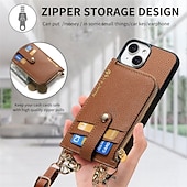 זול נרתיקים לאייפון-טלפון מגן עבור אייפון 16 iPhone 15 Pro Max iPhone 14 13 12 Pro Max Plus מארז כרטיס ארנק ניתן לניתוק רוכסן עם שרוך לב רטרו TPU עור PU
