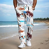 levne Štíhlý-palma dovolená havajské pánské letovisko 3D potištěné šaty kalhoty ploché přední rovné nohavice polyester střední pas kalhoty venkovní dovolená dovolená denní nošení s až 3xl