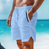 cheap Holiday-Men&#039;s Shorts Linen Shorts Summer Shorts Beach Shorts Pocket Drawstring Elastic Waist Plain Comfort Breathable Short Casual Daily Holiday Fashion Classic Style White Army Green