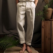 cheap Luxury Linen Pants-40% Linen Men&#039;s Linen Pants Trousers Summer Pants Pocket Straight Leg Plain Breathable Comfortable Office / Career Daily Vacation Classic Casual Black White