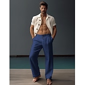 cheap Luxury Linen Pants-40% Linen Men's Linen Pants Trousers Summer Pants Pocket Buttons Straight Leg Plain Comfortable Breathable Vacation Office / Career Daily Classic Casual Black White