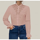 preiswerte Elegante Oberteile-Hemd Spitzenhemd Bluse Weißes Spitzenhemd Damen Schwarz Weiß Rosa Feste Farbe Spitze Taste Strasse Täglich Modisch Stehkragen S