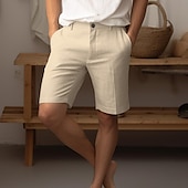 お買い得  高級リネンパンツ-リネン 40% 男性用 ショーツ リネンショーツ サマーショーツ ボタンアップ ポケット 平織り 高通気性 快適 ショート 日常 バケーション お出かけ クラシック カジュアル ホワイト ネイビーブルー