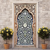 tanie Okładki drzwi-ramadan kareem meczet pokrowce na drzwi wystrój muralu drzwi gobelin zasłona drzwi dekoracja tło drzwi banner zdejmowany na frontowe drzwi kryty na zewnątrz domu dekoracja pokoju dom wystrój dostaw