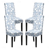 abordables Funda para silla de comedor-Juego de 4 fundas para silla de comedor de spandex elástico, funda protectora para silla elástica con estampado floral, funda para asiento con banda elástica para comedor, boda, ceremonia, banquete,