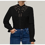 preiswerte Elegante Oberteile-Hemd Spitzenhemd Bluse Weißes Spitzenhemd Damen Schwarz Weiß Rosa Feste Farbe Spitze Taste Strasse Täglich Modisch Stehkragen S