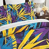 abordables Juegos de funda nórdica-Juego de funda nórdica con patrón de plantas tropicales, juego de cama de algodón de lujo suave de 3 piezas, regalo de decoración para el hogar, funda nórdica tamaño king queen doble