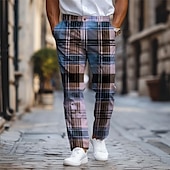 billiga Smal-rutig / rutig business klassiska herraffärer 3d-tryckta klänningsbyxor platt fram raka ben polyester medium midja byxor utomhus street wear till jobbet dagligt slitage s till 3xl