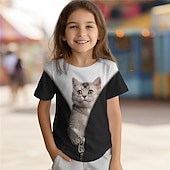cheap Girl&#039;s 3D Animals-Girls&#039; 3D Cat Tee Shirts Short Sleeve 3D Print Summer Active Fashion Cute Polyester Kids 3-12 Years Crew Neck Outdoor Casual Daily Regular Fit