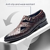 cheap Premium Leather Sandals-Men&#039;s Sandals Leather Shoes Fishermen sandals Leather Italian Full-Grain Cowhide Breathable Comfortable Slip Resistant Lace-up Black Coffee