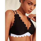 economico Costumi da bagno di stilisti-Set bikini a triangolo con palangari e bordo a petalo in bianco e nero