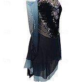 abordables Vestidos de Patinaje Artístico-Vestido de patinaje artístico Mujer Chica Patinaje Sobre Hielo Vestidos Azul Negro Retazos Dedo Pulgar Malla Licra Encaje Elástico Entrenamiento Profesional Competición Ropa de Patinaje Cristal