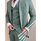 abordables Trajes de negocios-De los hombres Boda Trajes Salvia Formal Color sólido A Medida Juego de 3 piezas Recto 2 botones