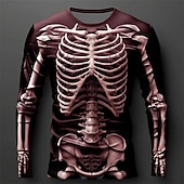 preiswerte Schädel &amp; Knochen-Herren Graphic Skelett T Shirt Langarm T-Shirt 3D-Druck Rundhalsausschnitt Hemd Designer Brautkleider schlicht Subkultur Sports Outdoor Festtage Ausgehen Schwarz Burgunderrot Purpur Frühling &amp; Herbst