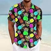 levne Jídlo a nápoje-Pánské Ananas Košile Havajská košile Aloha košile Krátký rukáv Košile Přehnutý prázdniny Havajské Venkovní Dovolená Havajské Modrá Fialová Fuchsiová S M L