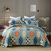 abordables Couvre-lits, couvertures et ensembles-Ensemble de courtepointe à motif patchwork 100 % coton, ensemble de couvre-lit king queen size pour toutes les saisons, ensemble de literie bohème surdimensionné et léger
