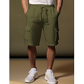 お買い得  高級リネンパンツ-リネン 40% 男性用 ショーツ リネンショーツ サマーショーツ ドローストリング 弾性ウエスト マルチポケット 平織り 高通気性 快適 ショート 日常 バケーション お出かけ クラシック カジュアル ブラック ホワイト