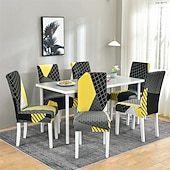 abordables Couverture de chaise de salle à manger-Housse de chaise de salle à manger en élasthanne extensible, ensemble de 4/6 pièces, housse de protection de chaise extensible à imprimé géométrique avec bande élastique pour salle à manger, mariage,