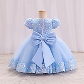 preiswerte Partykleider-Kleinkind Mädchen Partykleid Einfarbig Kurzarm Leistung Party Pailletten Niedlich Prinzessin Polyester Knielang Partykleid Sommer Frühling 3-7 Jahre Mehrfarbig Champagner Rosa