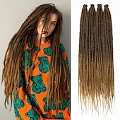 abordables Crocheter les cheveux-extensions dreadlock 24 pouces synthétique hippie simple extrémité dreads 15 brins ombre brun 0,6 cm largeur extensions loc style reggae crochet cheveux pour femmes