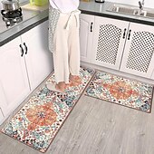 abordables Alfombras y felpudos-Alfombra de cocina bohemia vintage, alfombra antideslizante a prueba de aceite, alfombra suave, alfombra de cocina impermeable floral, alfombra de piso resistente a la suciedad, lavable a máquina,