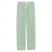 cheap Holiday-Men's Linen Pants Trousers Summer Pants Drawstring Pocket Elastic Waist Plain Comfort Breathable Daily Vacation Holiday Fashion Classic Style Green Khaki Micro-elastic