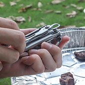 economico Cucina da campeggio-Set di posate multifunzione 5 in 1 in acciaio inossidabile 420 posate portatili da esterno con cucchiaio, coltello, forchetta, lattina staccabili &amp; apri bottiglia