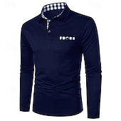 preiswerte Klassisches Poloshirt für Herren-Herren Poloshirt Golfhemd Arbeit Casual Kargen Langarm Basic Modern Plaid Farbblock Patchwork Taste Frühling &amp; Herbst Regular Fit Schwarz Weiß Marineblau Grau Poloshirt