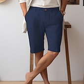 cheap Luxury Linen Pants-40% Linen Men&#039;s Shorts Linen Shorts Summer Shorts Button Up Pocket Plain Breathable Comfortable Short Daily Vacation Going out Classic Casual White Navy Blue