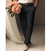 cheap Luxury Linen Pants-40% Linen Men&#039;s Linen Pants Trousers Summer Pants Pocket Straight Leg Plain Breathable Comfortable Office / Career Daily Vacation Classic Casual Black White