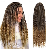 olcso Hajfonatok-24 hüvelykes, 18 szálú szintetikus kétvégű raszta hosszabbítók 3 az 1-ben vegyes göndör végű hippi stílusú boho wavy de dreads fonat raszta hosszabbítókban