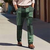 billiga Smal-houndstooth business casual herr business 3d-tryckta klänningsbyxor platt fram raka ben avslappnad passform polyester medium midja byxor utomhus street wear till jobbet dagligt slitage s till 3xl