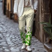 billiga St Patrick&amp;#39;s Day Bottoms-st paddys st.patrick&#039;s day shamrock luck klassiska mäns casual 3d-tryckta klänningsbyxor platt fram raka ben avslappnad passform polyester medium midja byxor utomhus street wear till jobbet dagligt