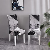 abordables Couverture de chaise de salle à manger-Housse de chaise de salle à manger en élasthanne extensible, ensemble de 4/6 pièces, housse de protection de chaise extensible à imprimé géométrique avec bande élastique pour salle à manger, mariage,
