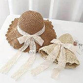 cheap Straw Hat-1 pcs Summer Handmade Crochet Lace Straw Hat For Women With Wide Brim Foldable Beach Hat