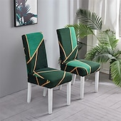 economico Fodera per sedia da pranzo-set da 4/6 pezzi per sedia da pranzo in spandex elasticizzato, fodera protettiva per sedia elasticizzata con motivo geometrico fodera per sedile con fascia elastica per sala da pranzo, matrimonio,