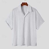 preiswerte Herrenhemd zum Knöpfen-Herren Sommerhemd Freizeithemd Strandhemd Knopfhemd Weiß Kurzarm Einfach Vertikale Streifen Revers Urlaub Ferien Button-Down Bekleidung Polyester Mode Lässig Bequem