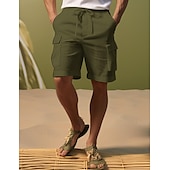 お買い得  高級リネンパンツ-リネン 40% 男性用 ショーツ リネンショーツ サマーショーツ ドローストリング 弾性ウエスト マルチポケット 平織り 高通気性 快適 ショート 日常 バケーション お出かけ クラシック カジュアル ブラック ホワイト