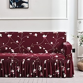 billiga Sofföverdrag-blommigt tryckt sofföverdrag stretch överdrag med kjol, mjukt slitstarkt sofföverdrag 1 st spandex tyg tvättbart möbelskydd passar fåtölj sits/lovesat/soffa/xl soffa/l form soffa