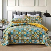 abordables Couvre-lits, couvertures et ensembles-Ensemble de courtepointe à motif patchwork 100 % coton, ensemble de couvre-lit king queen size pour toutes les saisons, ensemble de literie bohème surdimensionné et léger