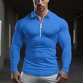 abordables Polo Classique pour Hommes-Homme POLO Polo quart de zip Travail Usage quotidien Revers manche longue Mode Confortable Plein Bandes verticales Fermez Printemps &amp; Automne Standard Bleu Ciel Noir Blanche Vert Claire Rose Claire