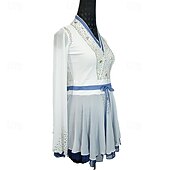 cheap Figure Skating Dresses-Figure Skating Dress Women&#039;s Girls&#039; Ice Skating Dress White Patchwork Asymmetric Hem Mesh Spandex Stretchy Training Practice Professional Skating Wear Crystal / Rhinestone Long Sleeve Ice Skating