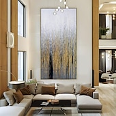 preiswerte Abstrakte Gemälde-handgemaltes Wandkunst-Ölgemälde auf Leinwand – vertikales Gemälde, Wandkunst, abstraktes Gemälde, Einweihungsgeschenk – goldene Striche, Kunstwerk, Originalgemälde für Wohnzimmerdekoration