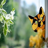 abordables sculptures murales-tentures de fenêtre de chat, attrape-soleil de chat en verre teinté fait à la main, cintre de fenêtre de chat mignon en vitrail furtivement attrape-soleil chat acrylique vitrail cintre de fenêtre de chat pour les amoureux des chats