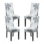abordables Funda para silla de comedor-Juego de 4 fundas para silla de comedor de spandex elástico, funda protectora para silla elástica con estampado floral, funda para asiento con banda elástica para comedor, boda, ceremonia, banquete,