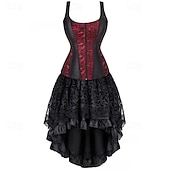 cheap Dresses-Retro Vintage Rococo Punk &amp; Gothic Short / Mini Dress Overbust Corset Bustier Witch Lace Off Shoulder Jacquard Women&#039;s Fantasy Steampunk Walpurgis Night Halloween Carnival Masquerade Party / Evening